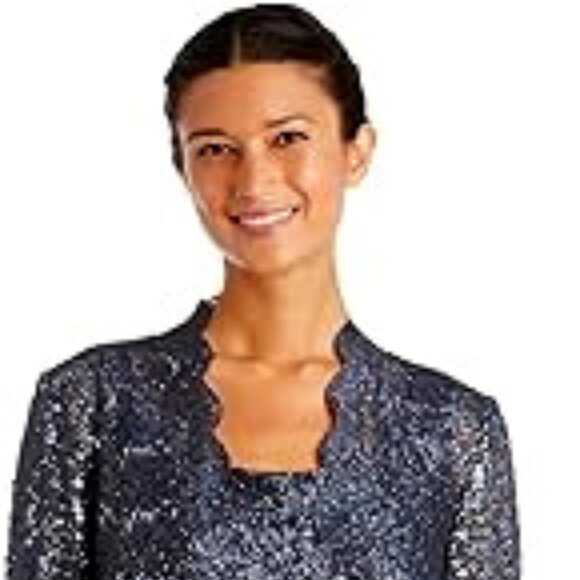 New 3 Piece Shimmery Long Sheer Scalloped Lace Jacket,  Lace TankTop & Pants Sz8 - Picture 2 of 16